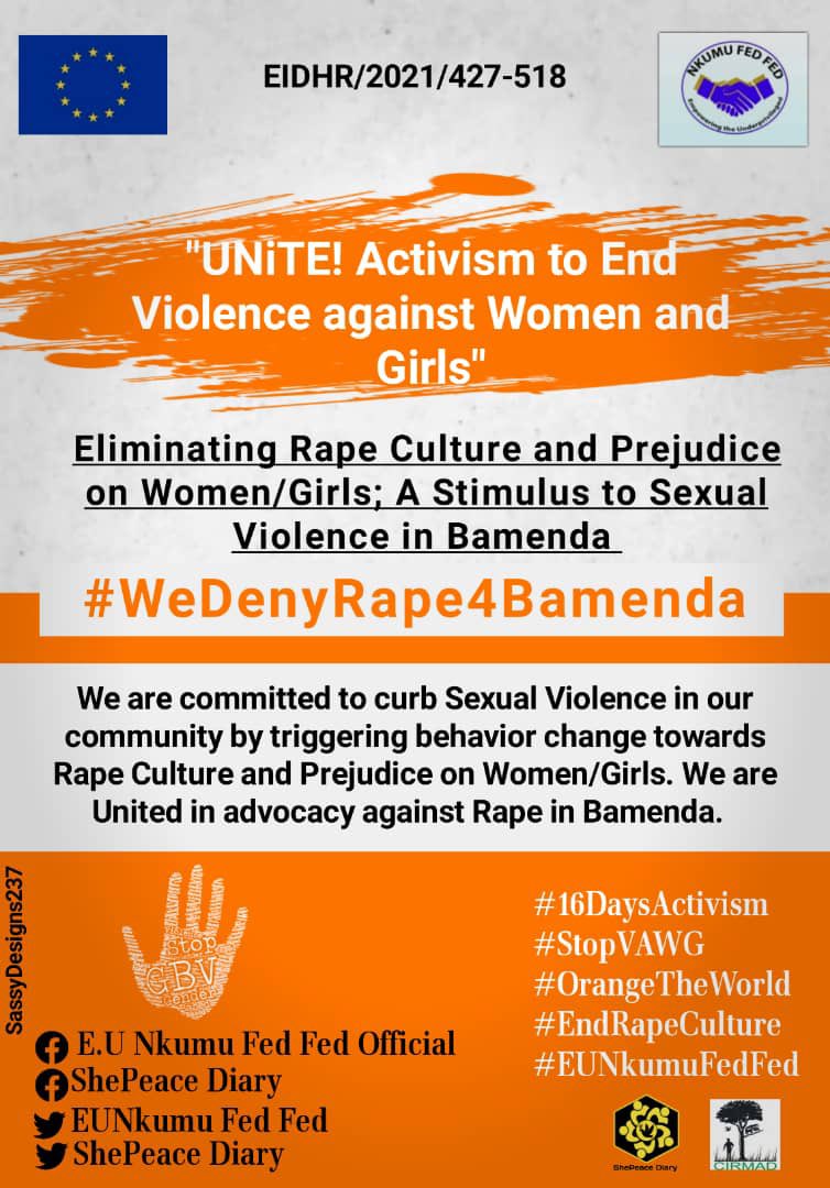 I refuse to stay silent to #Rape and #GBV in our communities. #WeDenyRape4Bamenda
 #OrangeTheWorld
 #EndRapeCulture
 #StopVAWG
 #EUNkumuFedFed
