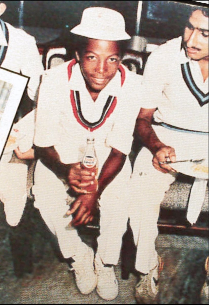 cricfinity's tweet photo. Brian Lara's first experience of international cricket as a member of Trinidad and Tobago schoolboys versus India schoolboys.

India, 1983 https://t.co/xVUcvq82m1