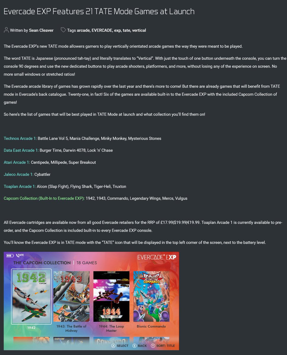 SHADOWGAMINGUK1's tweet photo. Well boys &amp; girls we don't have long to wait till blazes new masterpeice the evercade exp is launched in the uk and we now know there will be 21 games that will work on the exp's exciting tate mode these games are as follows: #Blaze #Evercade #Evercadeexp #Tatemode #retrogames 💥 https://t.co/s9RVbhcarY