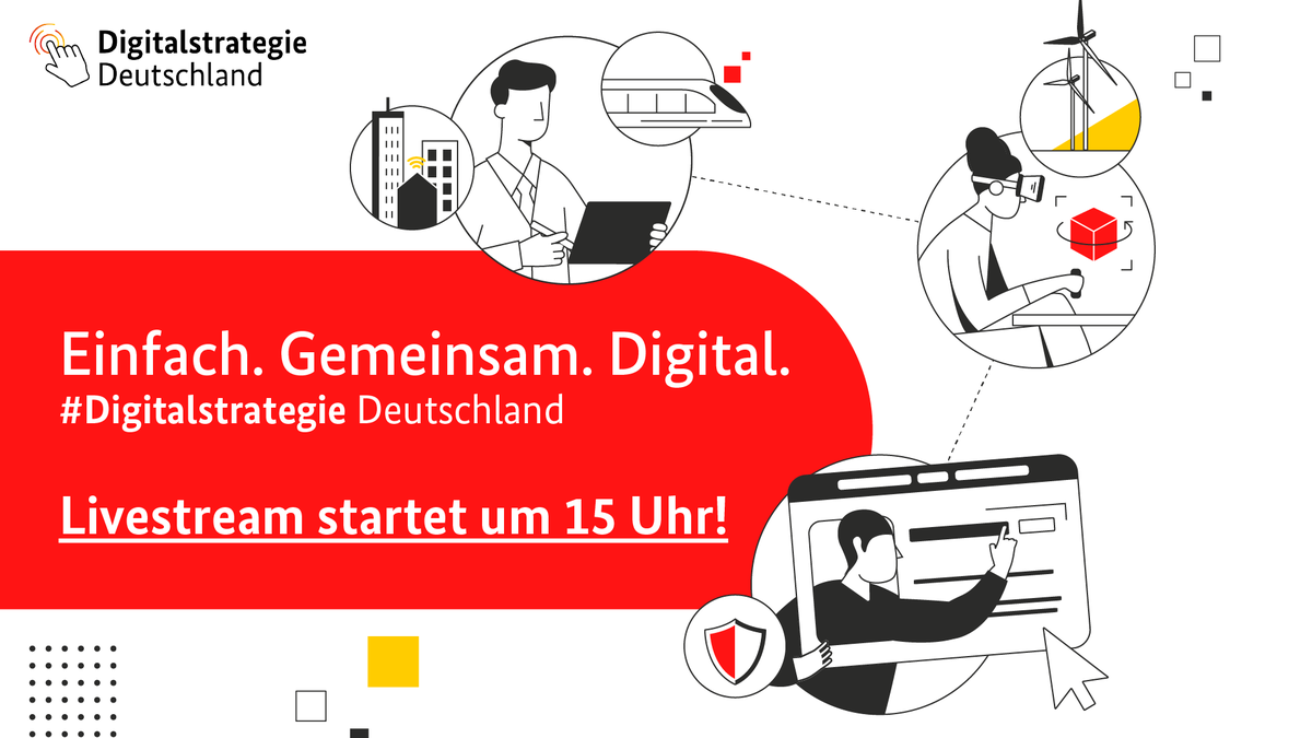 Mit der #Digitalstrategie der Bundesregierung haben wir uns klare Ziele gesetzt, an denen wir uns messen lassen. Seid heute LIVE dabei, wenn wir den Digitalbeirat &amp; den Monitoring-Prozess vorstellen. ⏰ Um 15.00 Uhr eröffnet <a href="/Wissing/">Volker Wissing</a> die Veranstaltung 🎬 digitalstrategie-deutschland.de