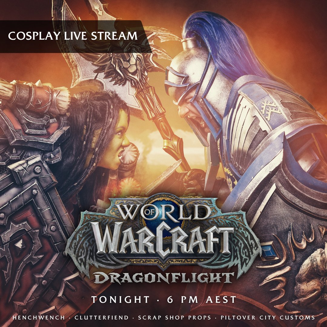 HenchwenchMakes's tweet photo. Tonight we celebrate the release of @warcraft #Dragonflight with something pretty special - a cosplay livestream for @blizzard_anz featuring me, @scrapshopprops, @piltovercitycustoms and @clutterfiend! Hang with us as we adventure in the Dragon Isles! https://t.co/KgifxNn1eM #ad https://t.co/pHRVTUQRo9