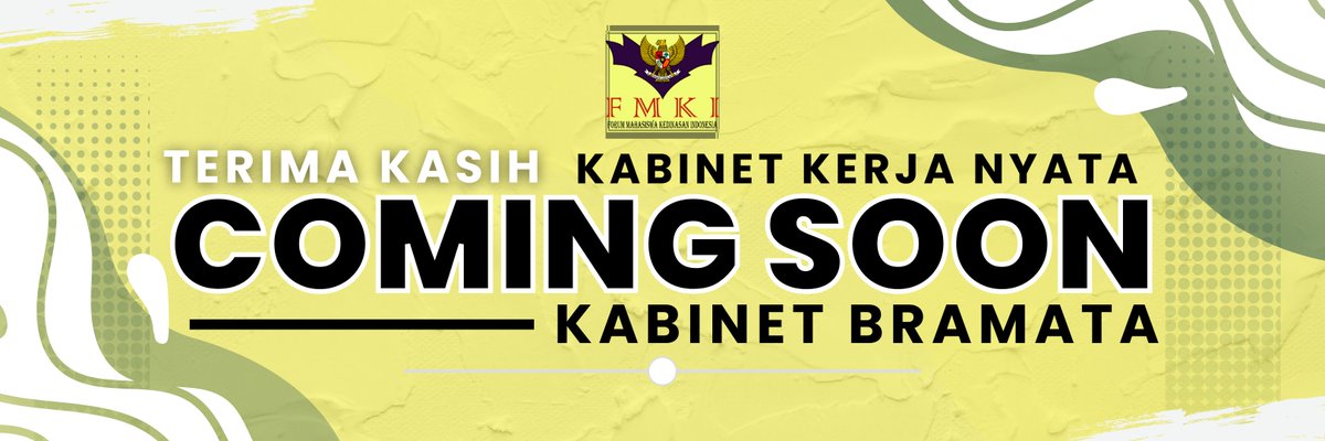 Dengan bergantian kepemimpinan FMKI pusat, maka berakhir sudah masa kepengurusan Kabinet Kerja Nyata dan tanda dimulainya Kabinet Bramata.

Marilah merajut karya yang luar biasa.
FMKI Jaya!!

#FMKIJaya
#KabinetBramata