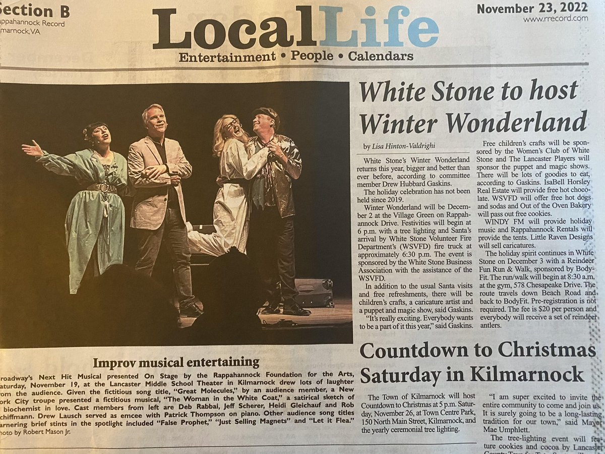 Virginia audiences know… “Just Selling Magnets” is the anthem musical theater needs, but may not deserve. 🧲

Chuffed to be reviewed by <a href="/RappRecord/">Rappahannock Record</a>! What an unexpected holiday gift! 🎁