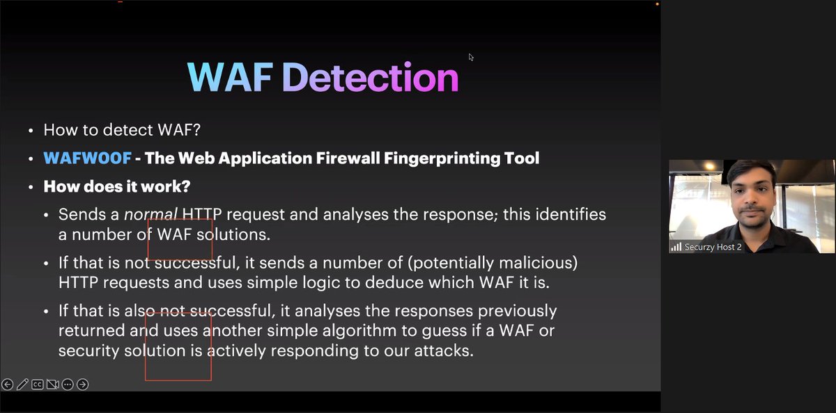 SecurzyHQ's tweet photo. What an awesome talk by @HackerGautam on  WAF Bypass for Bug Bounties! Join https://t.co/48urzQQmwj for more such cybersecurity #webinars and #Bootcamp! #infosec #Pentesting #cybersecurity #application #security #ethicalhacking #bugbountytips #Securzy https://t.co/msLKDFPrDC