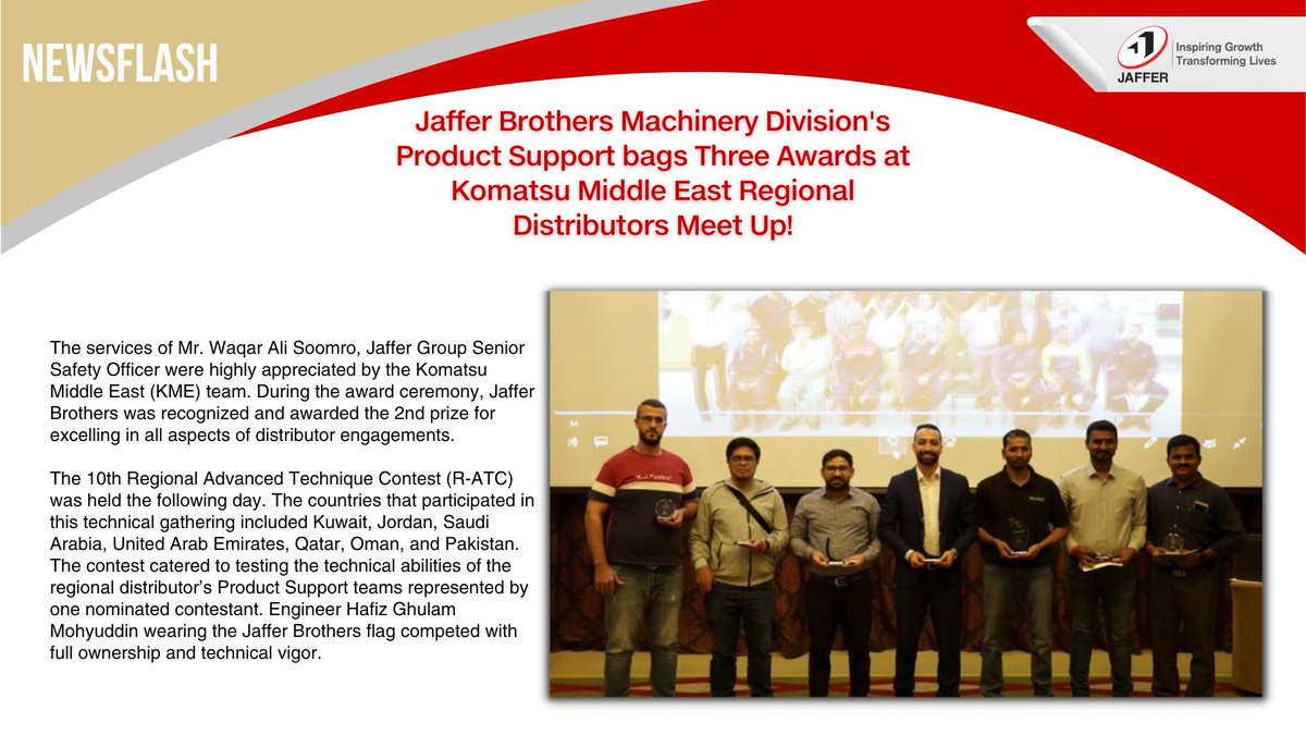 JafferGroup's tweet photo. Jaffer Brothers Machinery Division's Product Support bags Three Awards at Komatsu Middle East Regional Distributors Meet Up. https://t.co/lnMLs8uaIe