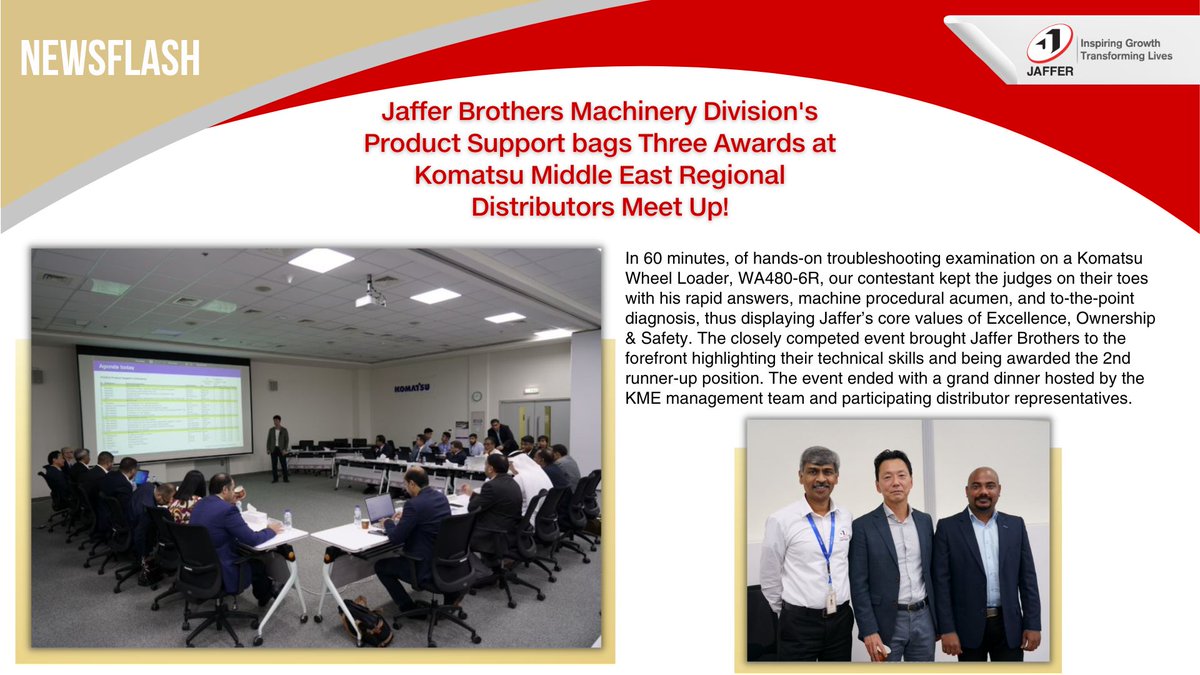 JafferGroup's tweet photo. Jaffer Brothers Machinery Division's Product Support bags Three Awards at Komatsu Middle East Regional Distributors Meet Up. https://t.co/lnMLs8uaIe