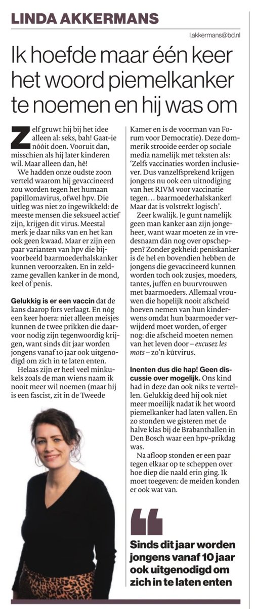 Ik hoefde maar één keer het woord piemelkanker te noemen en hij was om #HPV column van @Linda_Akkermans 
e-pages.dk/brabantsdagbla…