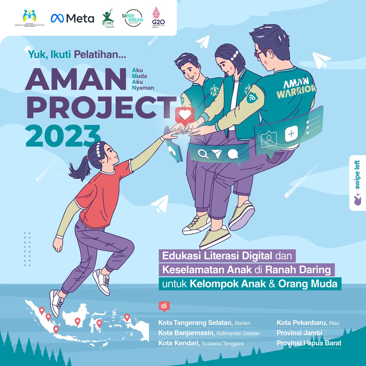 ECPAT_Indonesia's tweet photo. Halo!😊 ECPAT Indonesia, META, @kpp_pa, @kemkominfo, dan @SiBerkreasi sedang mengadakan pelatihan AMAN Project. Bagi teman-teman yang berdomisili di kota/provinsi yang sudah ditentukan dan sesuai dengan kriteria silahkan mendaftar ya!

Info lebih lanjut : https://t.co/c2PHuiHtla https://t.co/sL21kTT4lY