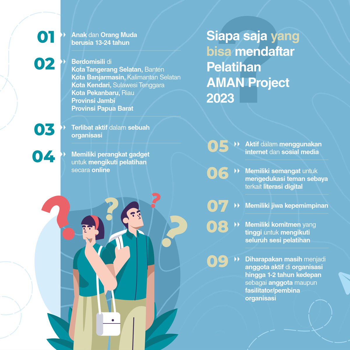 Halo!😊 ECPAT Indonesia, META, <a href="/kpp_pa/">Perempuan dan Anak</a>, <a href="/kemkominfo/">IsNotSepuh</a>, dan <a href="/SiBerkreasi/">Siberkreasi</a> sedang mengadakan pelatihan AMAN Project. Bagi teman-teman yang berdomisili di kota/provinsi yang sudah ditentukan dan sesuai dengan kriteria silahkan mendaftar ya!

Info lebih lanjut : bit.ly/pelatihanaman2…