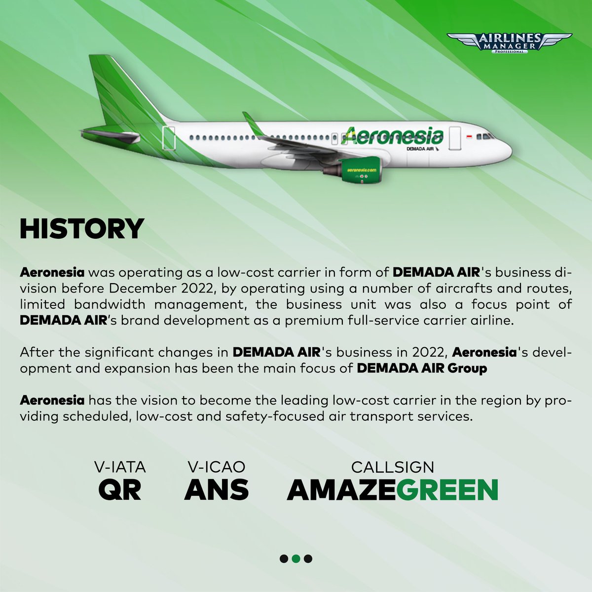 DEMADAAIR's tweet photo. Introducing, Aeronesia. The Virtual Low-cost carrier airline a part of DEMADA AIR in Airlines-Manager.

#Aeronesia #DEMADAAIR #AirlinesManager #AirlinesPainter https://t.co/pu6n2hyIZz