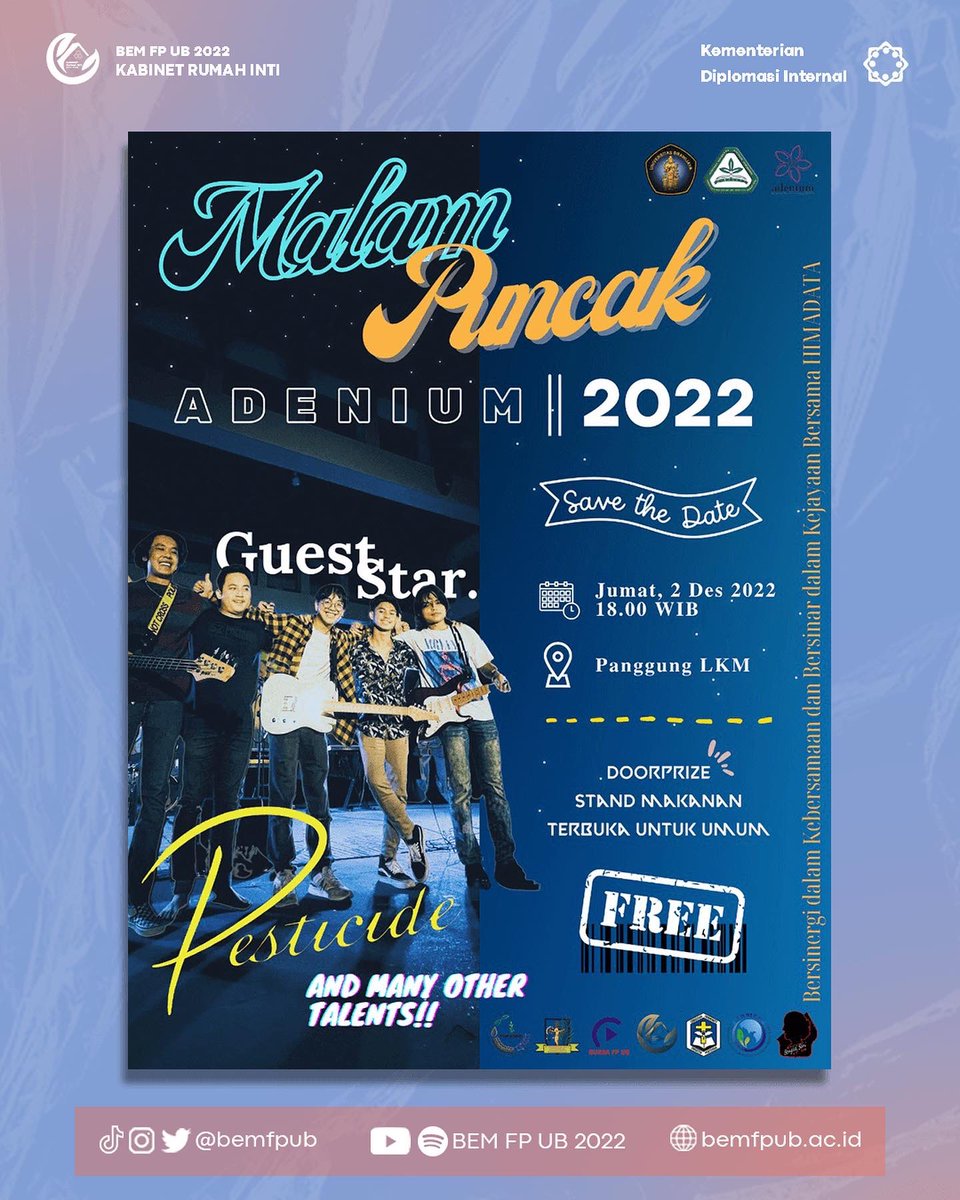[MALAM PUNCAK ADENIUM 2022]
 
Halo Bravoholic!🙋🏻‍♀️🙋🏻‍♂️
 
Tak terasa, kita telah melewati berbagai rangkaian acara hingga akhirnya malam puncak yang kita nantikan akan segera tiba‼️🤩🥳
 
Siapa nih yang udah gak sabar untuk memeriahkan acara Malam Puncak Adenium 2022⁉️😀