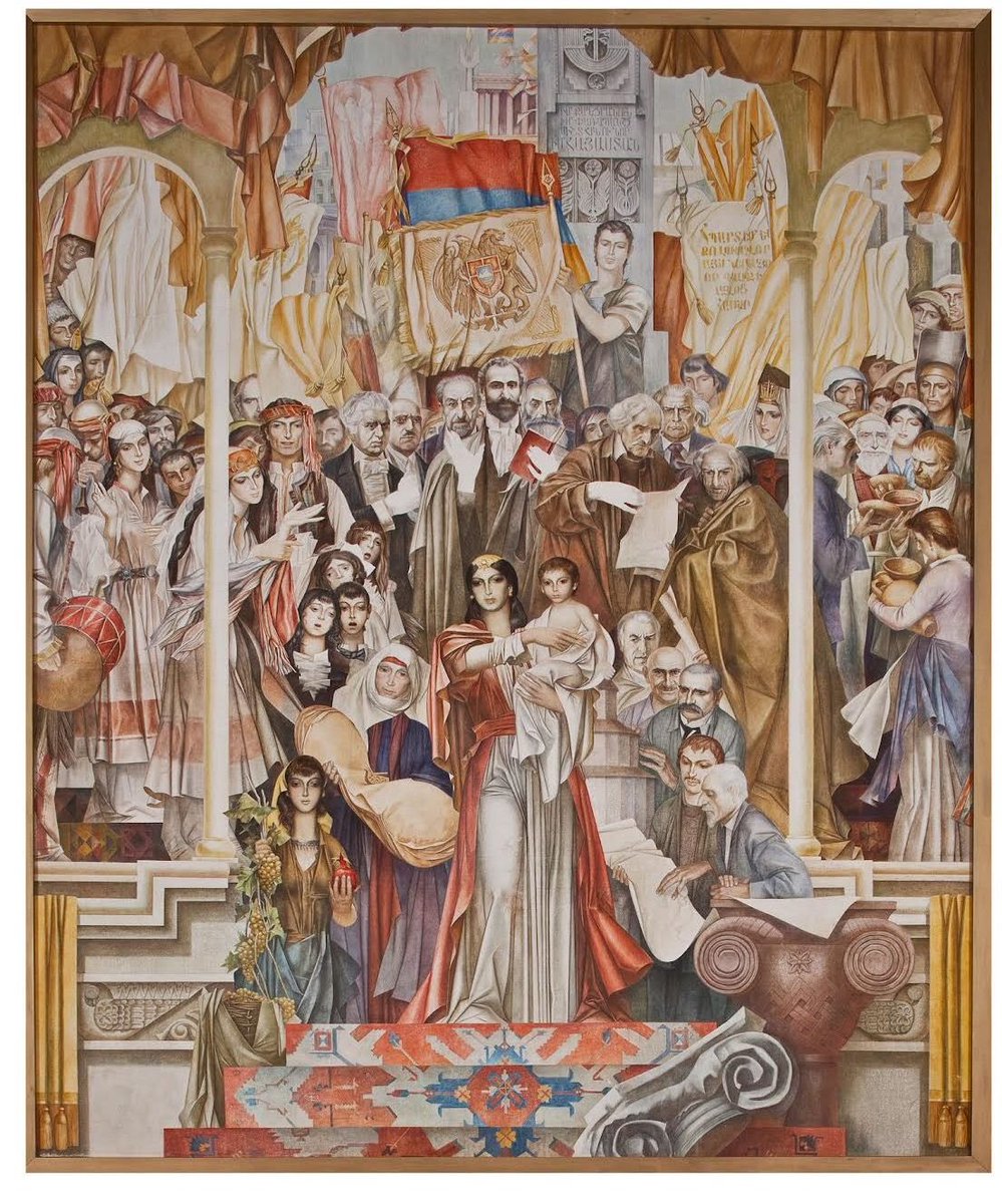 DrJDS's tweet photo. Grigor Khanjyan &amp; the mural that defined his artistry, housed at the Khanjyan Gallery at the @cafesjiancenter for the Arts in #Yerevan, #Armenia “His paintbrush captured the spirit of the highlands and the beauty of its people.” @HolyEtchmiadzin https://t.co/AhBrlxBQR4 https://t.co/W4bmm6LG6L