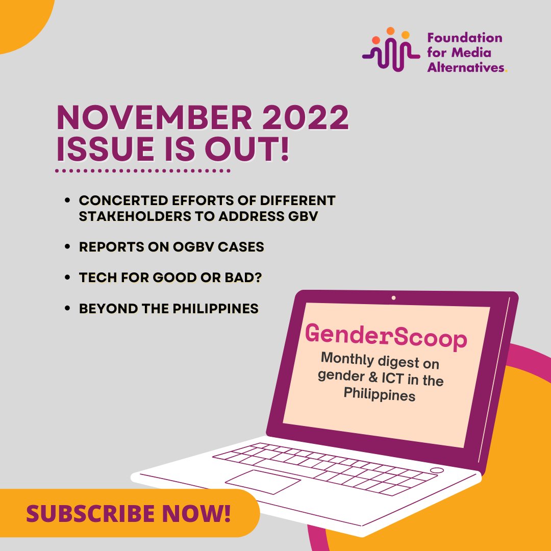 FMA_PH's tweet photo. Our November issue is out! Did you receive an email from us? If not, please subscribe here: https://t.co/tdDginVA9B
GenderScoop is the monthly digest on gender &amp; ICT 
in the Philippines. https://t.co/AY0YYvrbqJ