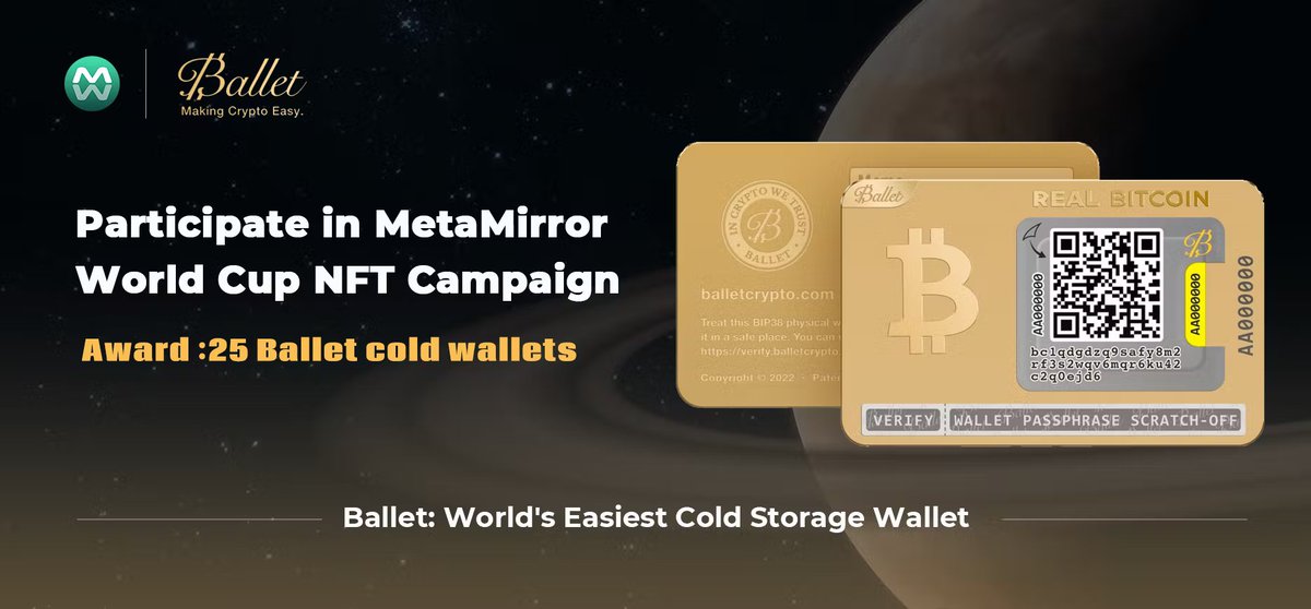 Auth3MetaMirror's tweet photo. 💥Breaking! We reached a partnership with @BalletCrypto ,makes easy, safe, reliable cryptocurrency storage products.

Join the #MBuddy Campaign👉
https://t.co/Qtc4QbnzWG

🎁Award 5000$ROSE  bonus &amp;50 #MetaMirror World Cup NFTs will share 100 winners randomly.

#NFTs #Giveaways https://t.co/561qZnNzKW