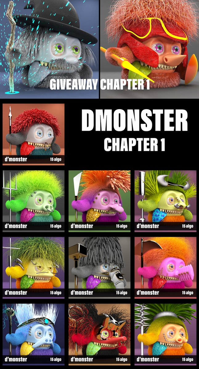 DMonster3d's tweet image. DMONSTER CHAPTER 1
10 NFT + 2 GIVEAWAY
DON&apos;T MISS IT GUYS!!!
VERY CHEAP
ONLY 15 #ALGO 
===============
LINK:
dartroom.xyz/artists/6309f4…
=================

#NFTs #NFTALGO #NFTProject #NFTCommunity #NFTshill #NFTsales #NFTcollections #NftColllector #nftarti̇st #AlgorandNFTs #ALGOFAM