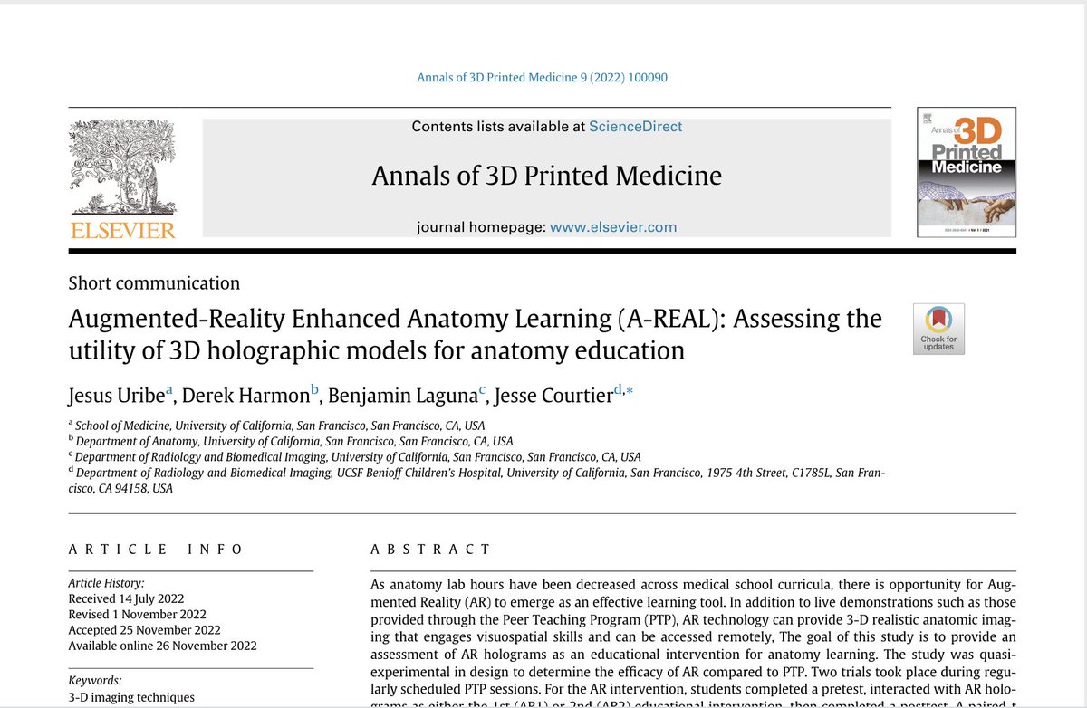 Congratulations to co-founders @JesseCourtier and @BenLaguna on publishing their study of #augmentedreality in #meded! #medicaleducation @MergeVR doi.org/10.1016/j.stlm…