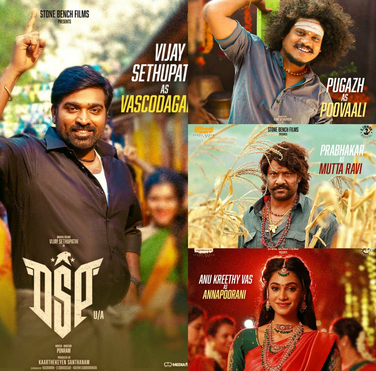 VCDtweets's tweet photo. #DSP Characters 💥
• #VijaySethupathi as Vascodagama
• #Anukeerthy as Annapoorani
• #Pugazh as Poovaali
• #Prabhakar as Mutta Ravi
Bookings Open Now 🎫 #DSPonDec2nd ✨ https://t.co/n5OmcQg6Ij