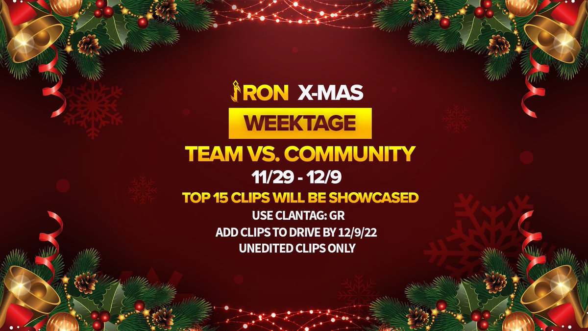 MizzGrizz's tweet image. Iron vs Community Xmas Weektage Challenge @IronClanSniping Prize for Best Clip!! 
(please title your clips with gamertag, console type, and clip type i.e. (X)box, (P)S5, (PC)Computer) Goodluck!

drive.google.com/drive/folders/…