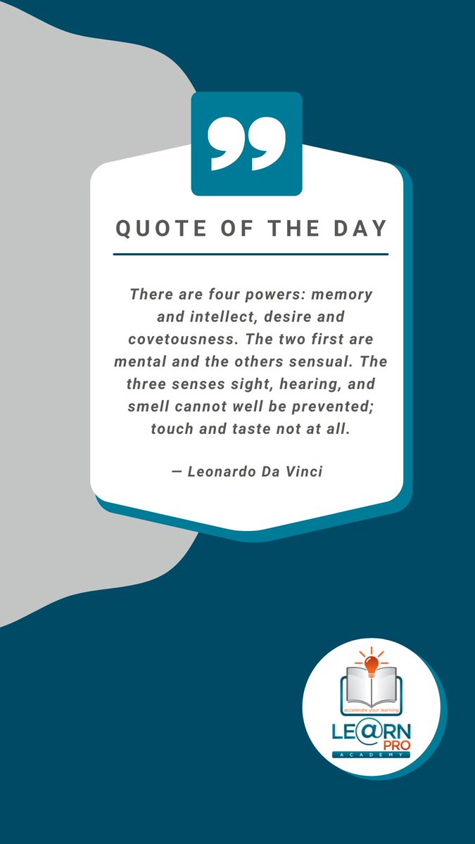 learnproacademy's tweet image. This genius had a good point . . . Engage all your senses to maximize your learning experience . . . 

#LeonardoDaVinci
#EduQuote
#LearnPro
#LearnProAcademy