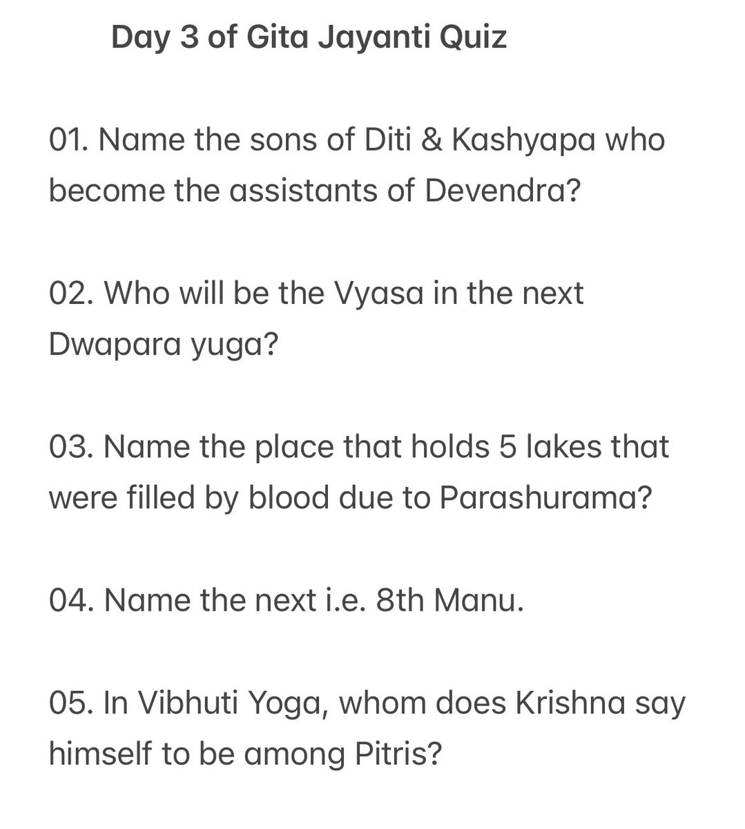 subbubooks's tweet photo. Day 3 of Gita Jayanti Quiz!
Ware hoping for all correct answers today.
Pls DM or WhatsApp 9380205734
#FreeBookGiveAways #SubbuBooks https://t.co/mv14K4gjBi