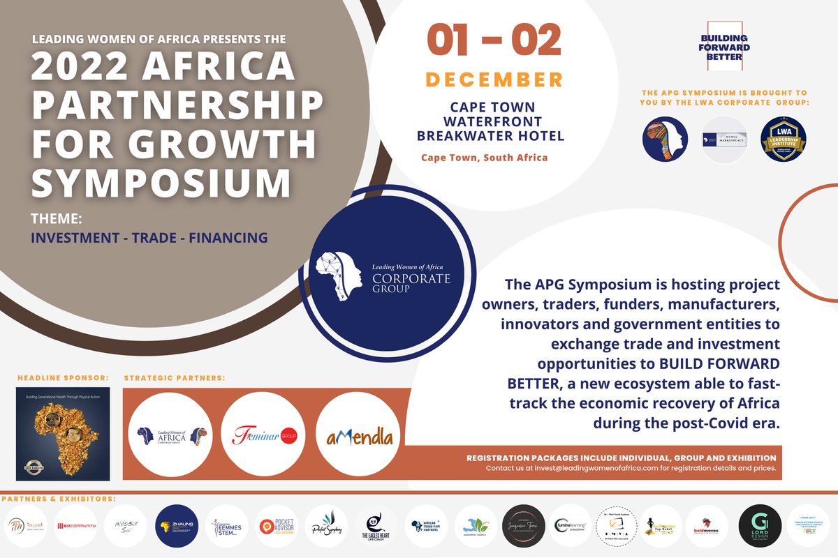 LWAfrica's tweet photo. We are excited to host you at the Africa Partnership for Growth Symposium tomorrow and on Friday. Registration closes at midnight today, register now: https://t.co/eQF1dA8vsP.

Can't make it in person? Register to JOIN US VIA ZOOM by completing the form at https://t.co/2EMLcpq0ZS https://t.co/EDrycPQhhO