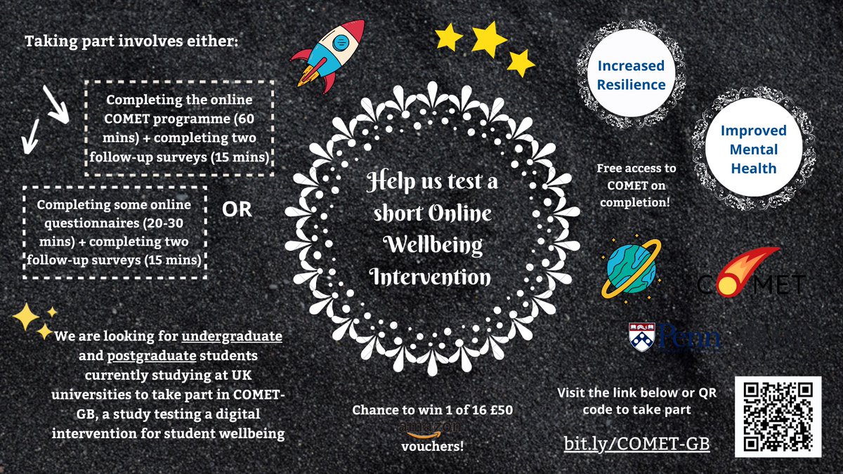 We’re still looking for #undergraduate and #postgraduate #students based at UK universities to take part in our #mentalwellbeingintervention! Just click here ➡️ bit.ly/COMET-GB

Please RT! #AcademicTwitter #AcademicChatter #PhDLife