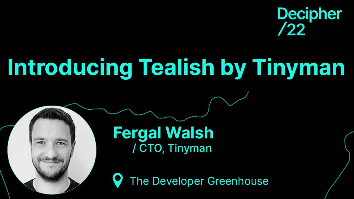 LIVE at The Developer Greenhouse: <a href="/tinymanorg/">tinyman.algo</a> CTO <a href="/fergalwalsh/">Fergal Walsh</a> introduces Tealish, a new readable language for the AVM.

📺 Tune in now: youtu.be/3SqKBx5nAS0 #Decipher2022