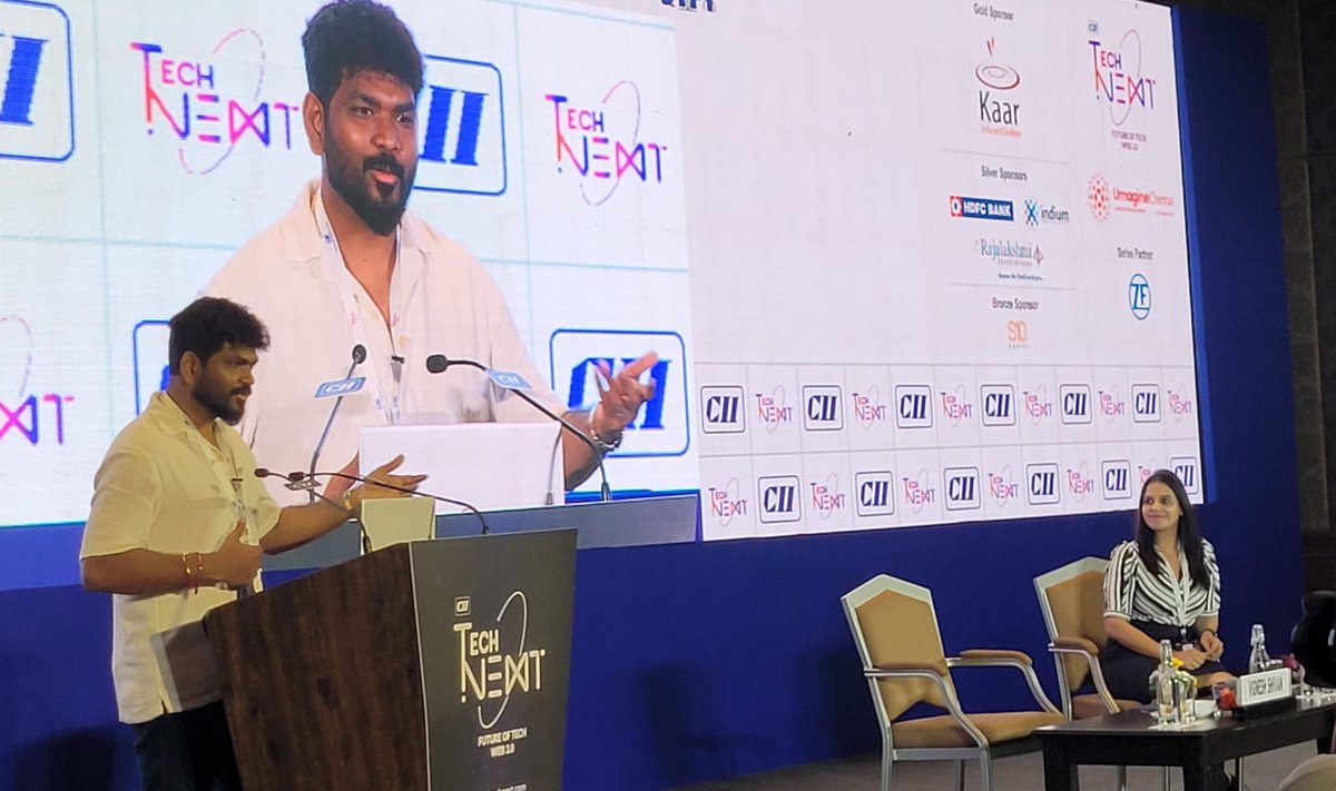 TechNextbyCII's tweet image. Mr Vignesh Shivan in the house!
Another session begins on Web 3.0 in the Creative Space, moderated by Ms Nicky Bharat. He begins the session with his journey into this novel world and how future technology can aid the filmmaking process.
#CII #TechNext #VR #Web3 #AR