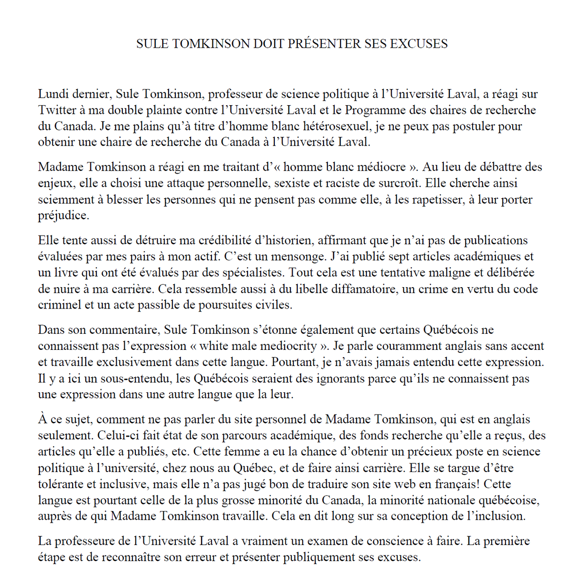 fredericbastie4's tweet photo. SULE TOMKINSON DOIT PRÉSENTER SES EXCUSES
 #polqc @sule_tomkinson https://t.co/M7jEz6SAUj