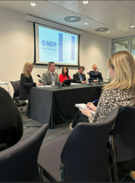 NHSGGCeHealth's tweet photo. #DigiFest22. NHSGGC eHealth attending Digifest 2022 today. Andy Hardy (Programme Manager Development and Informatics) on the National Digital Platform (NDP) panel explains the app’s development and how we use the platform. https://t.co/ZiydNS9SJp