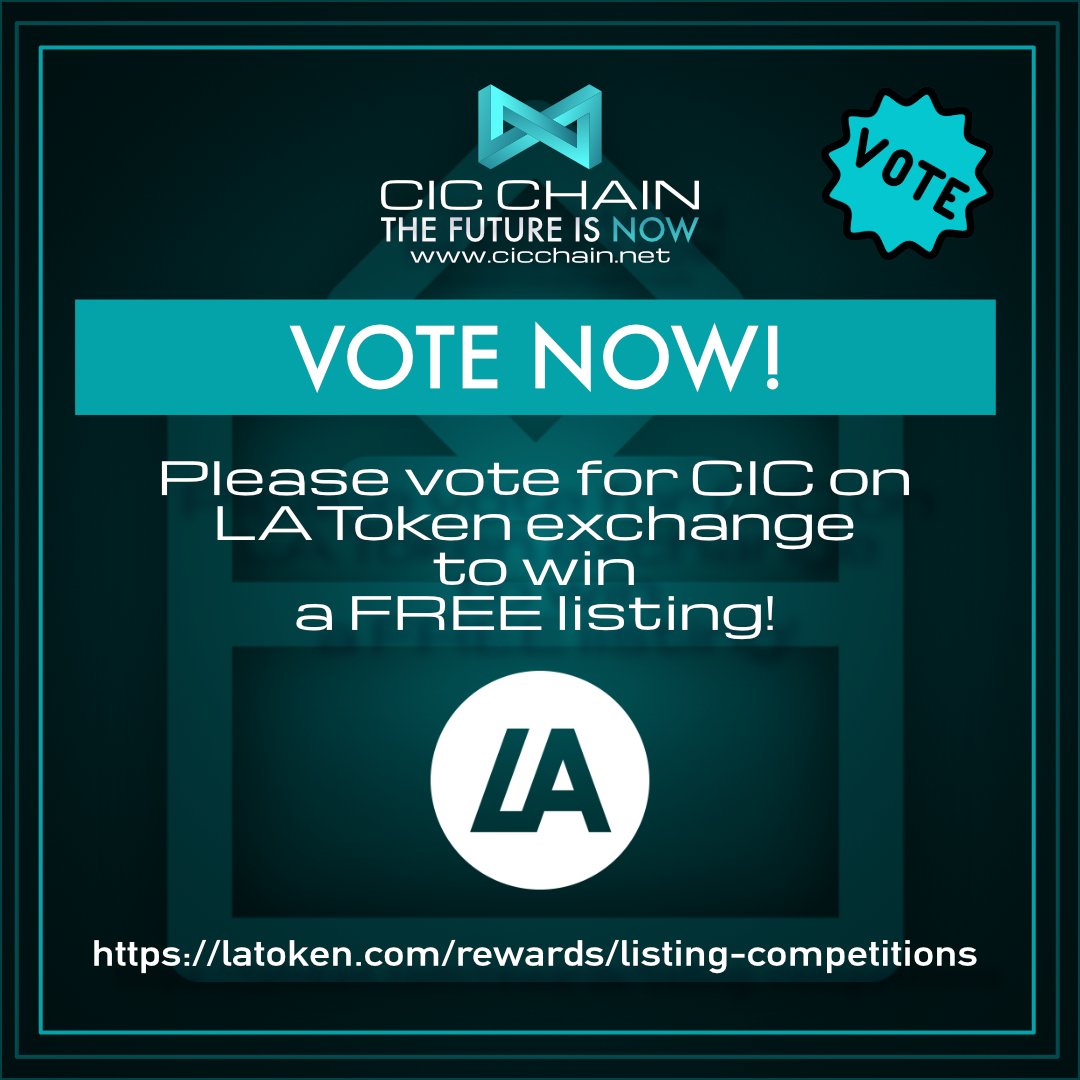 CICchain's tweet photo. Hey Community! We were approached with the opportunity of a free listing on @latokens 

Head over to vote for $CIC to be listed!

https://t.co/39ALnTX85r https://t.co/YI7oXkti2C