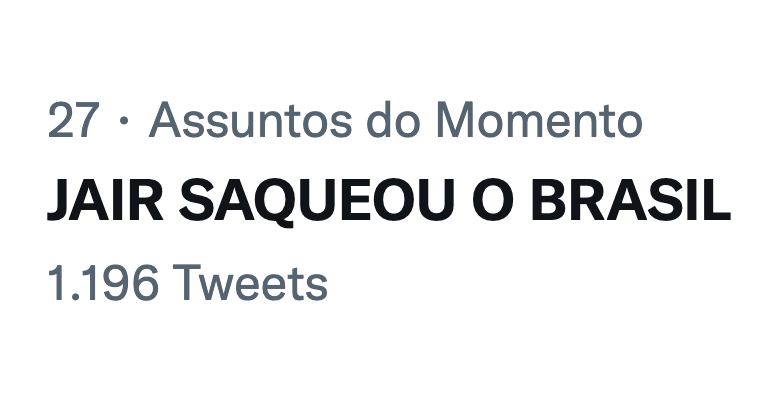 tesoureiros's tweet photo. SUBIU! Escreve aqui pra ir pro topo!

JAIR SAQUEOU O BRASIL https://t.co/3OmBtdCjt3