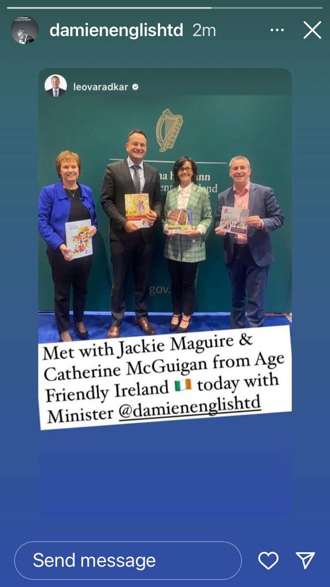 AgeFriendlyIrl's tweet photo. Great meeting yesterday with @LeoVaradkar and @Damien_English to discuss the Programme for Government's vision of an Age Friendly Ireland https://t.co/11jG2XbwXA