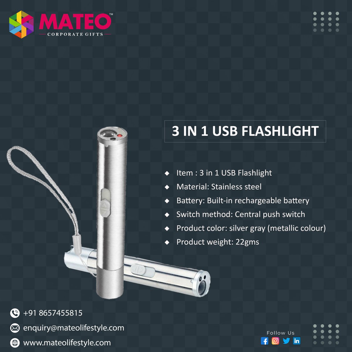 mateo_lifestyle's tweet image. Multi-functional led flashlight, safe and reliable to use.

Contact us
Call: +91-8657455815
Email: enquiry@mateolifestyle.com
Website: mateolifestyle.com

#3in1USBFlashlight #USBFlashlight #roundspeaker #bluetoothspeakers #bluetoothspeaker #bluetooth #speaker #mateo