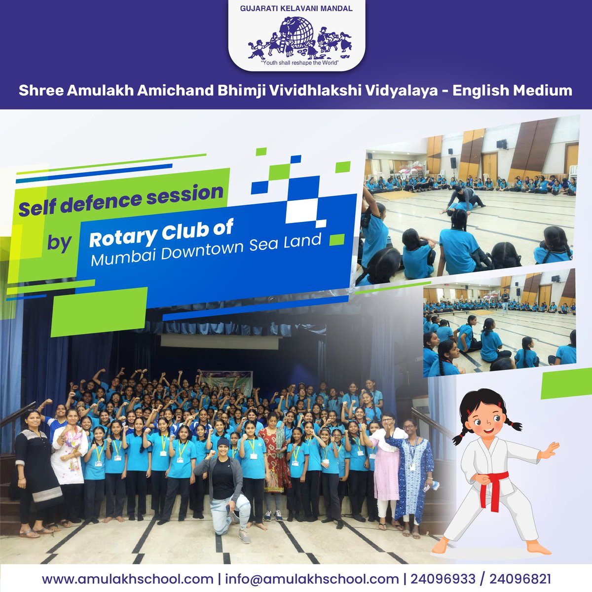GkmSchools's tweet photo. A self-defense session for girls was conducted by the Rotary Club of Mumbai Downtown Sea Land on Wednesday 16th November 2022. The session which was effectively conducted by Ms. Smita Dave Lagannwar.

Mr. Bankim Khona helped in arranging this session in our school. https://t.co/DLItZm4K6h