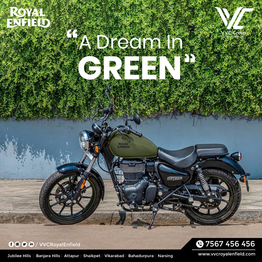 vvc_group_'s tweet photo. A dream in Green. #RoyalEnfieldMeteor 

Call us on - 7567456456

#RoyalEnfieldMeteor #Meteor350 #CruiseInNewColours #CruiseEasy #RoyalEnfield #RidePure #PureMotorcycling #VvcRoyalEnfiled #VvcGroup https://t.co/dM3WR6rJRq