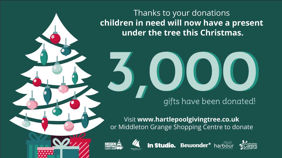 Hartlepool Giving Tree (UK-Wide) (@hartlepooltree) on Twitter photo 3000 gifts have now been donated to The Hartlepool Giving Tree. You are putting presents under the tree this Christmas with every single donation you make. Thank you for your continued support. You can continue to donate at hartlepoolgivingtree.co.uk or by visiting <a href="/MiddletonGrange/">Middleton Grange</a> 3000 gifts have now been donated to The Hartlepool Giving Tree. You are putting presents under the tree this Christmas with every single donation you make. Thank you for your continued support. You can continue to donate at hartlepoolgivingtree.co.uk or by visiting <a href="/MiddletonGrange/">Middleton Grange</a>