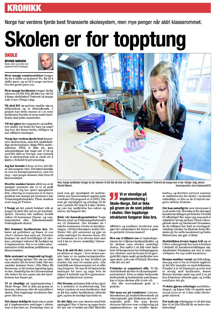 Ute med kronikk i dag i Dagsavisen hvor jeg går ut mot byråkratiet i skolesektoren. 

Legger ved statistikken jeg også viser til i denne tråden.