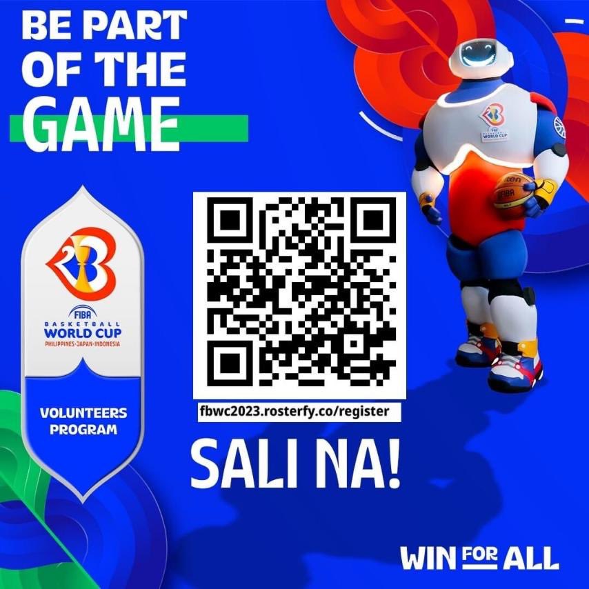 Show the Bayanihan spirit at the FIBA Basketball World Cup 2023!

The #FIBAWC 2023 Local Organizing Committee is searching for volunteers who can show the Filipino brand of hospitality to the world!

REGISTER HERE: fbwc2023.rosterfy.co/register

#FIBAWC #WinForAll