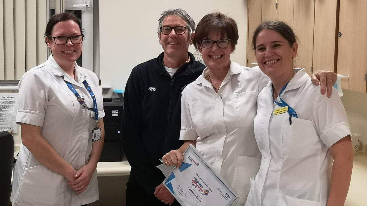 HDFT_Innovation's tweet photo. Congrats Kath on your Making a Difference award 💫 You're an advocate for diabetic foot care &amp; prevention of limb loss, influencing other health professionals to provide better outcomes. You set up training with GPs- educating on screening, complications &amp; prompt referrals 👍 https://t.co/aY3GcVVAbj