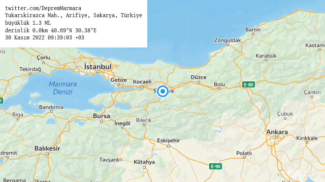 Yukarıkirazca Mah., #Arifiye, #Sakarya, Türkiye
büyüklük 1.3 ML (116 dk önce)
derinlik 0.0km 40.69°N 30.38°E
30 Kasım 2022 09:39:03 +03
#deprem
