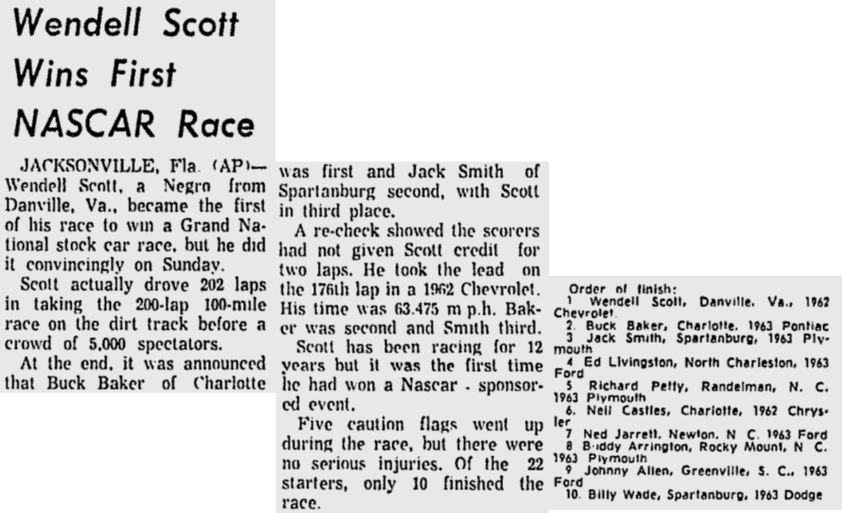 Andrew on Twitter "December 1st, 1963, Wendell Scott won the