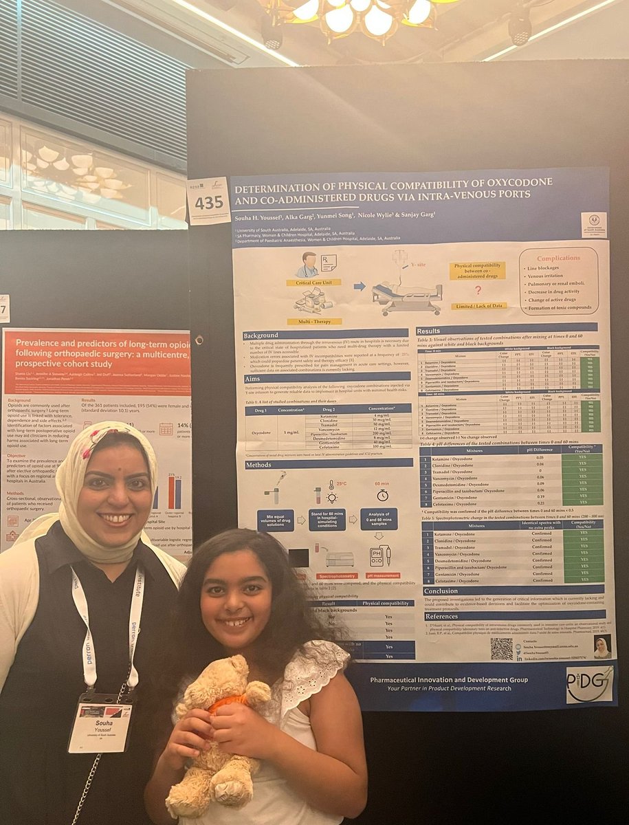 Souha Youssef (@souhayoussef3) on Twitter photo Presenting my work on #compatibility of Oxycodone combinations at y-site. Creating lacking critical data for ICU in hospitals <a href="/ASCEPTconf/">ASCEPT & Hypertension Aus Joint Scientific Meeting</a> poster#435
As a bonus, finally my daughter thinks that my work is cool because it has coloured pictures 😄😄
#APSA_ASCEPT2022 #phdlife Presenting my work on #compatibility of Oxycodone combinations at y-site. Creating lacking critical data for ICU in hospitals <a href="/ASCEPTconf/">ASCEPT & Hypertension Aus Joint Scientific Meeting</a> poster#435
As a bonus, finally my daughter thinks that my work is cool because it has coloured pictures 😄😄
#APSA_ASCEPT2022 #phdlife