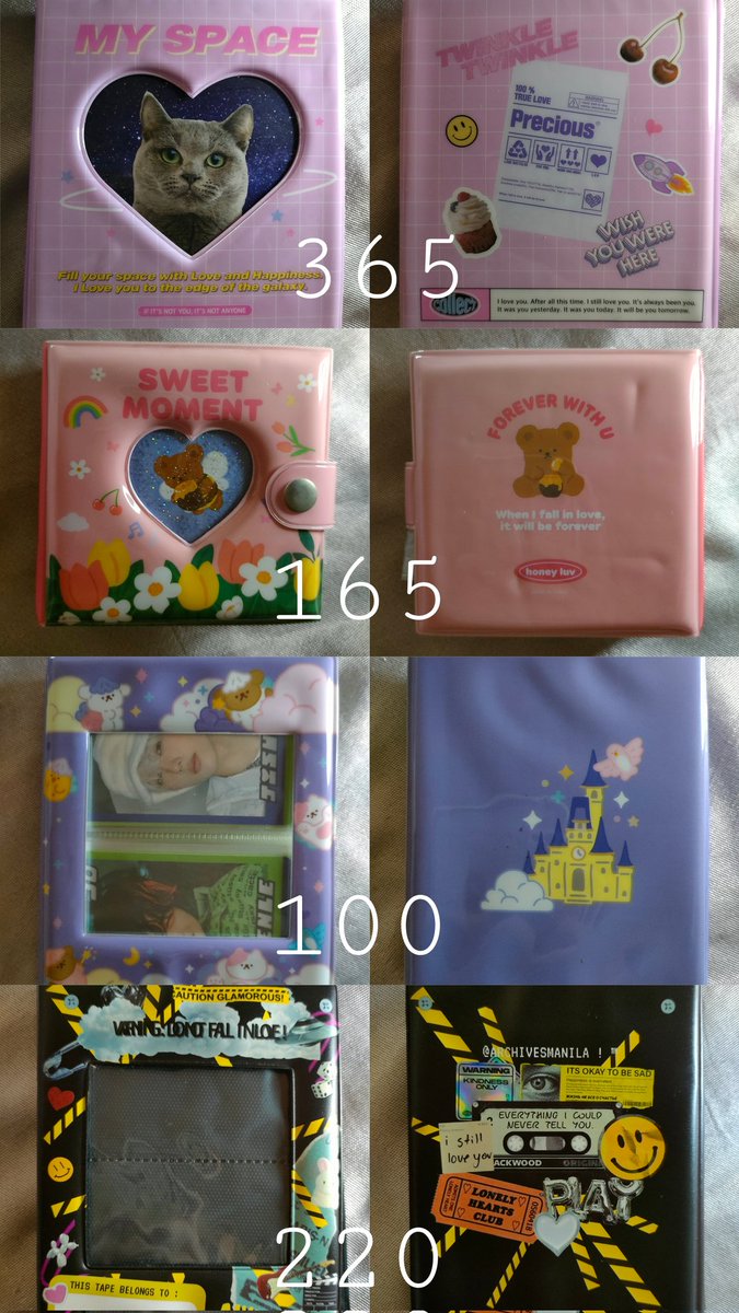 heyscart's tweet photo. — [🛒] ;
#heyscart_onhands 

WTS LFB KPOP PCS PC 1P PVC PP COLBOOK PH

RANDOM COLLECT BOOKS
- see first photo for prices 
- daiso pink my space 2p collbook is unsealed but unused
- others are used but in good condition (except purple)
- dm for condi https://t.co/cXPaNEVd78