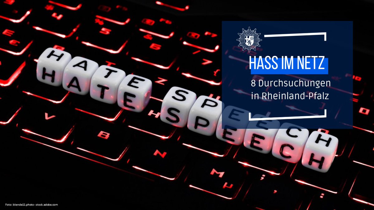 Im Kampf gegen #HateSpeech im Internet wurden heute in Rheinland-Pfalz Wohnungen von acht Beschuldigten durchsucht – u. A. wegen des Verdachts der Volksverhetzung und des Verwendens verfassungswidriger Kennzeichen.

Mehr Infos ➡️ s.rlp.de/eCP2l