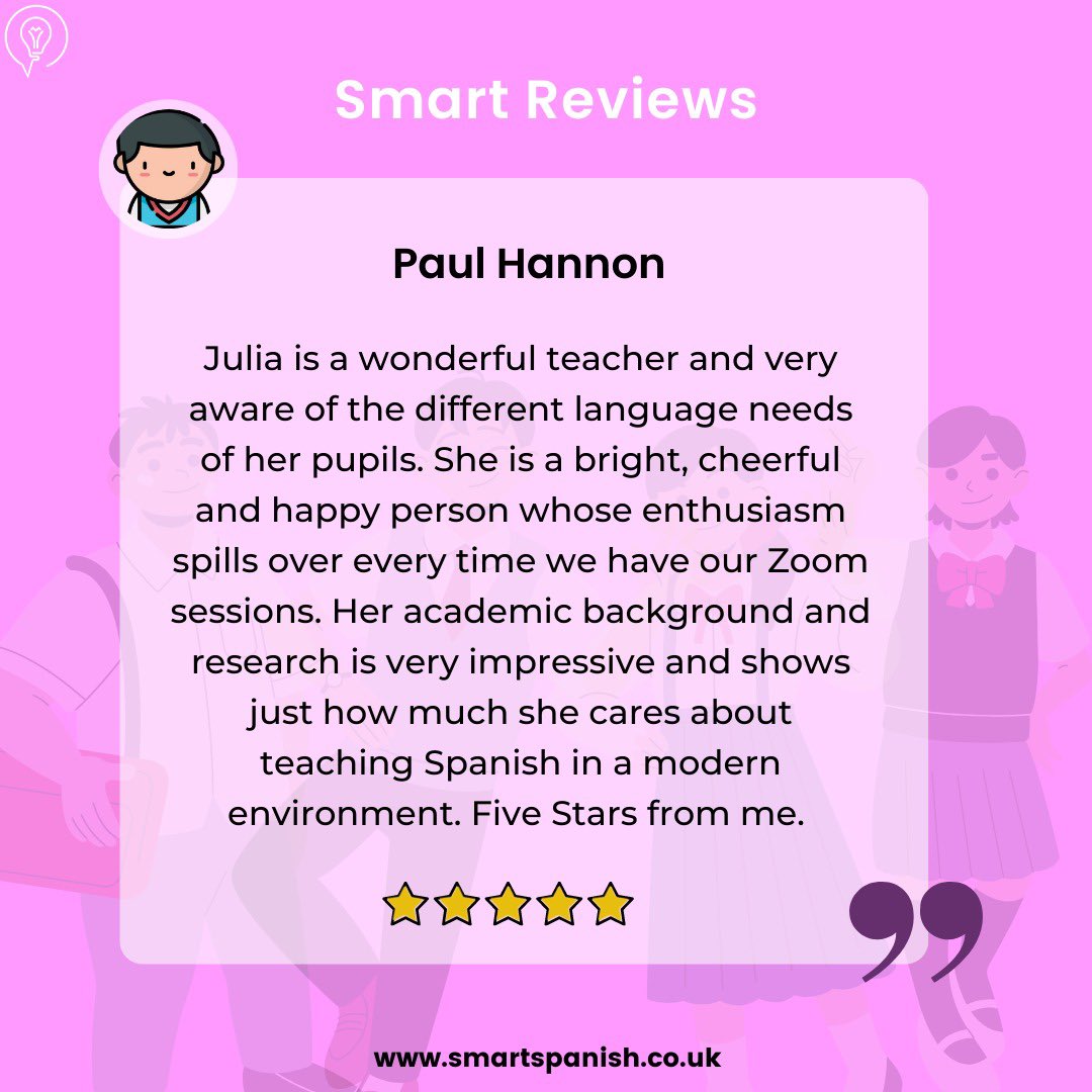 smart_spanish's tweet photo. (ES 🇪🇸) Mira lo que nuestros estudiantes dicen de nosotras y Smart Spanish. 🎉

Gracias por tu apoyo. 

(EN 🇬🇧) See what our students say about us and Smart Spanish. 🎉 

Thank you for your support. 

#SmartSpanish
#SmartReviews
#spanishlessons
#clasesdeespañol 
📍#Barcelona https://t.co/MjtdDgspzV
