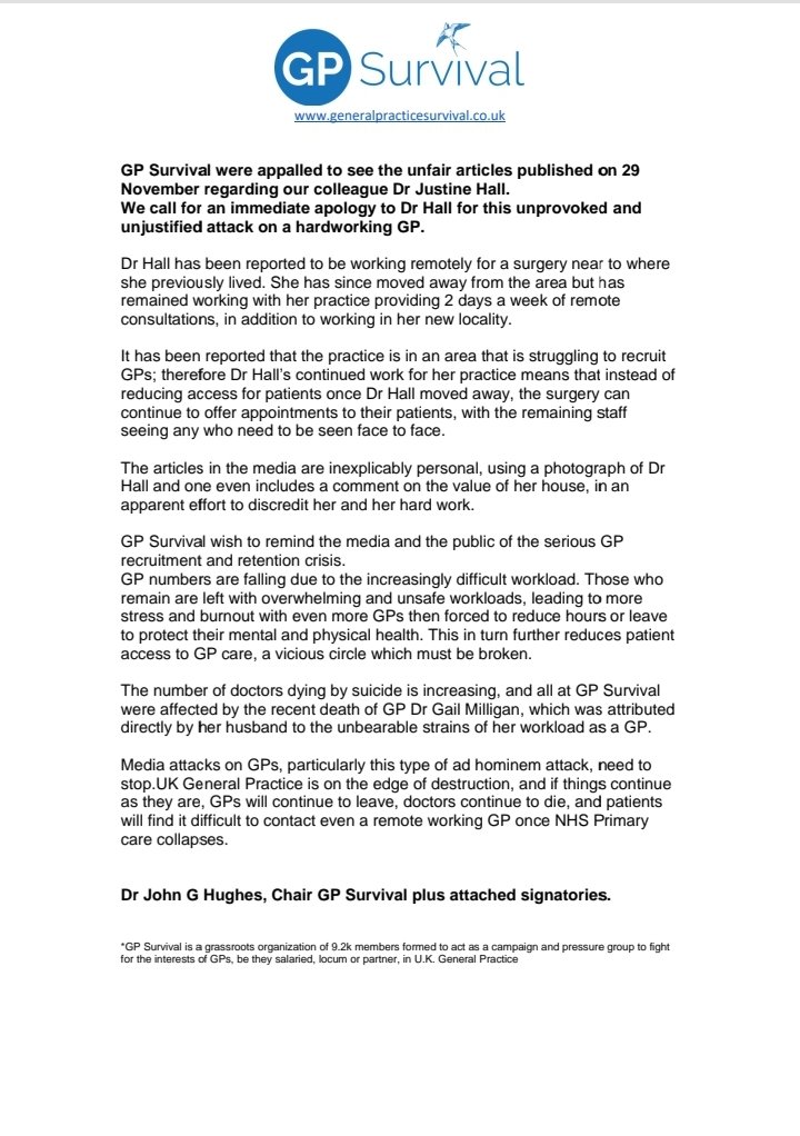 Dr John G Hughes (@johnghughes3) on Twitter photo Response of GP Survival to the disgraceful ad hominem attack in media yesterday on a hard-working GP helping out her old home practice by working remotely; we are still collecting member signatures. <a href="/cgps_gp/">GP Survival</a> <a href="/Parody_RCGP/">Parody RCGP - Not a Doctor or PA</a> <a href="/DAUK_GP/">DAUK GP Committee</a> <a href="/BMA_GP/">General Practice</a> Response of GP Survival to the disgraceful ad hominem attack in media yesterday on a hard-working GP helping out her old home practice by working remotely; we are still collecting member signatures. <a href="/cgps_gp/">GP Survival</a> <a href="/Parody_RCGP/">Parody RCGP - Not a Doctor or PA</a> <a href="/DAUK_GP/">DAUK GP Committee</a> <a href="/BMA_GP/">General Practice</a>