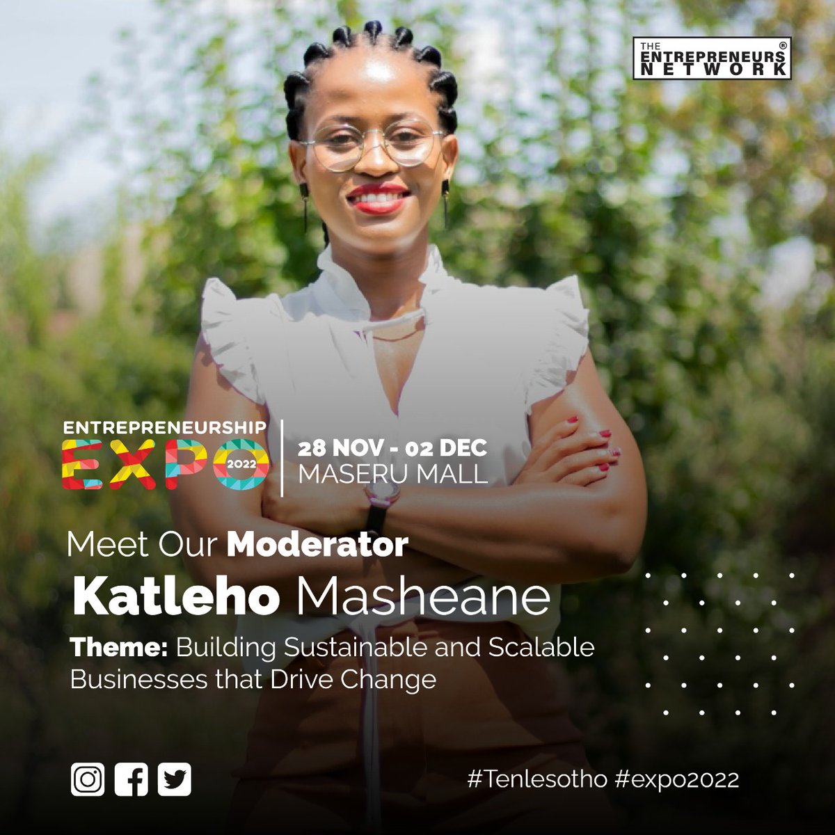 TENlesotho's tweet photo. Panel Discussion Moderator: Katleho Masheane, for the theme
Building Sustainable Businesses That Drive Change #expo2022
#tenlesotho https://t.co/TWnWHtUWkE