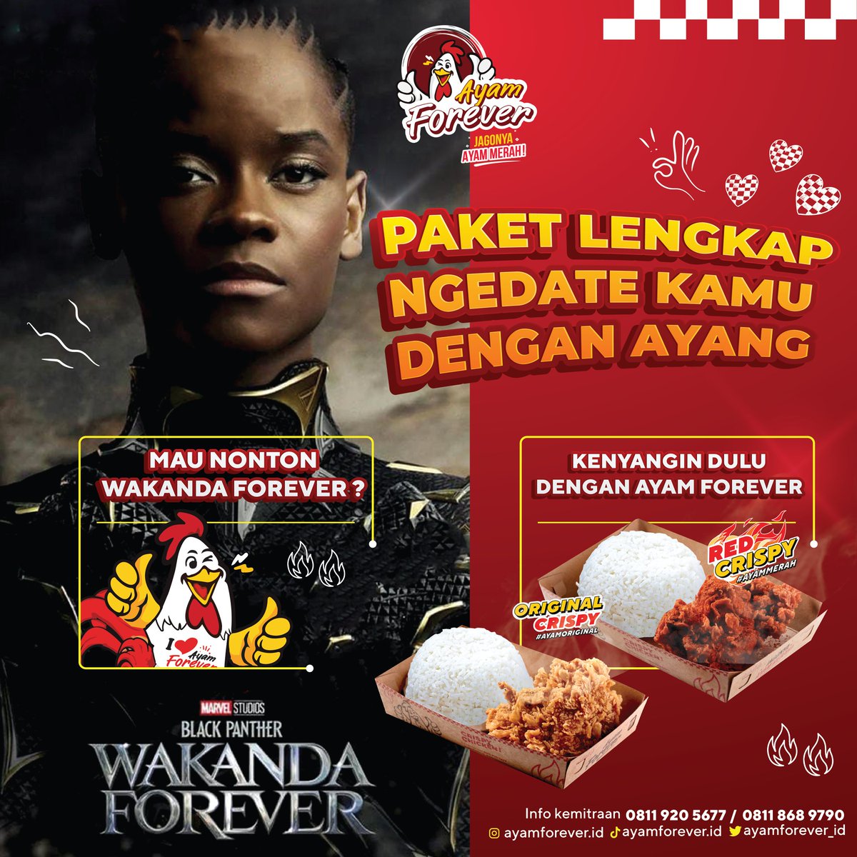 Ada yang sama nih... Makan Ayam Forever + Nonton Wakanda Forever, jadi paket lengkap ngedate kamu dengan pacar kamu nih 😍😍😍

#infinitigroup #ayamforever #jelajahayamforever #ayamcrispy #redcrispychicken #ayampedas #kulinerviral #asmrviral #WakandaForeverID