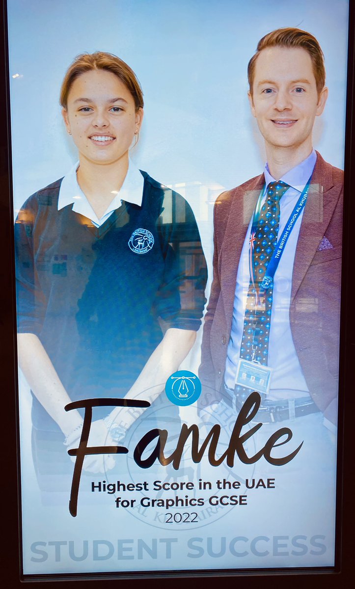 Under the guidance of Mr Smith, Congratulations to Famke Wanningen who was presented with an award this week for achieving the Highest GCSE Graphic Communication score in the UAE. An incredible achievement - well done Famke. Very proud. <a href="/BSAKart/">BSAK Art</a> <a href="/BSAKAbuDhabi/">BSAK Abu Dhabi</a>